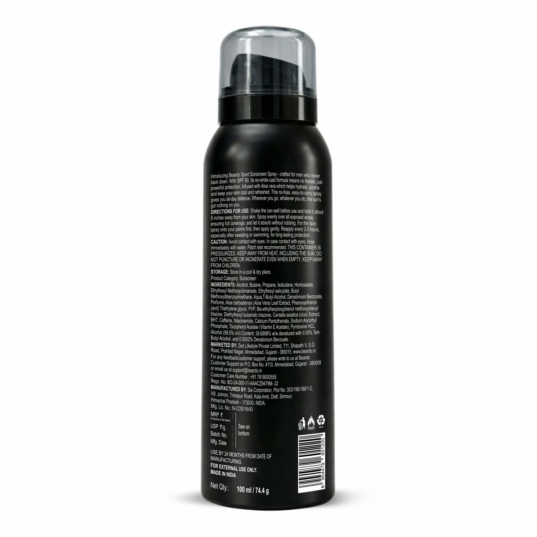 Beardo Sport Sunscreen Spray SPF 80 (100ml) - Image 8