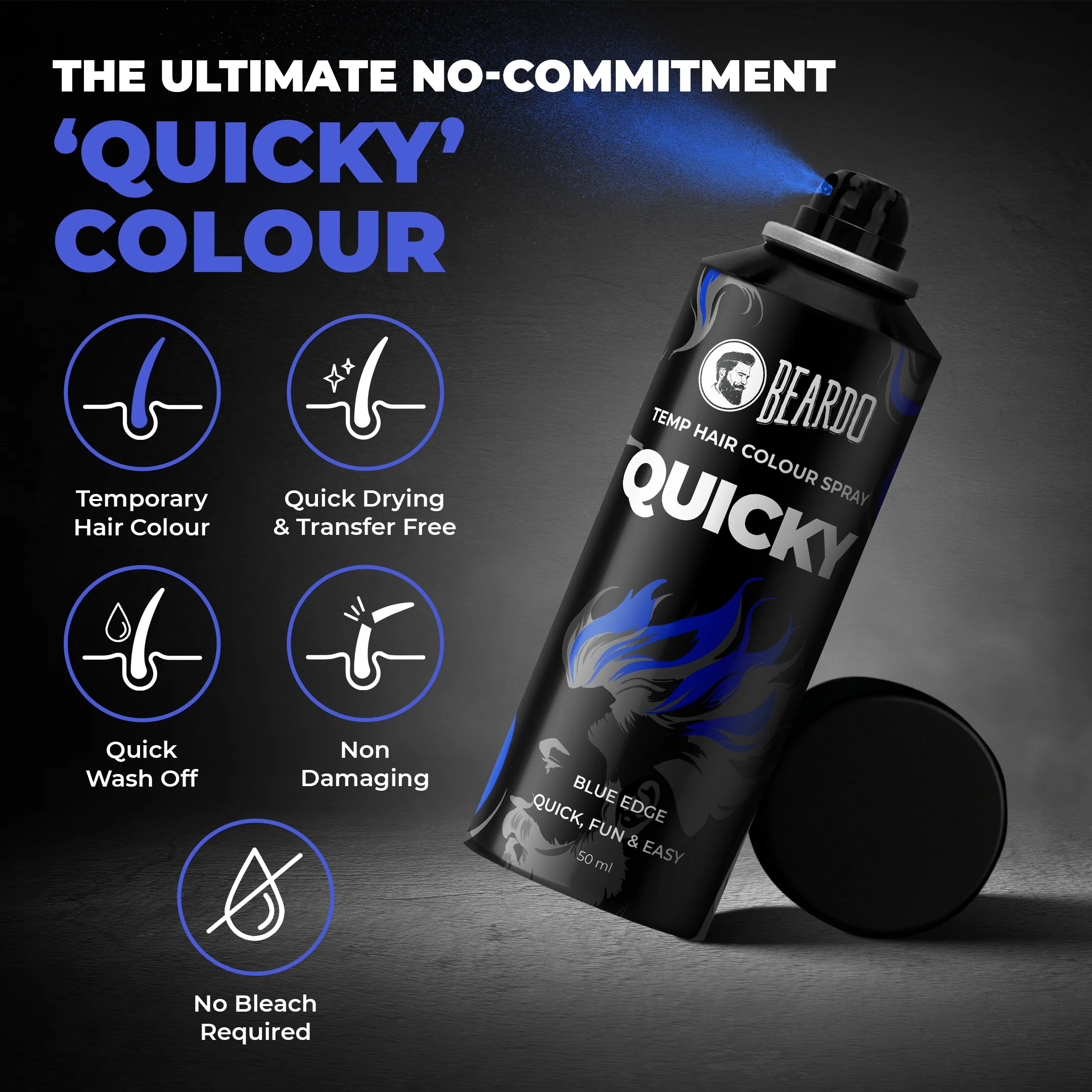 Quicky Temp Hair Color Spray Blue Edge (50ml) - Image 6