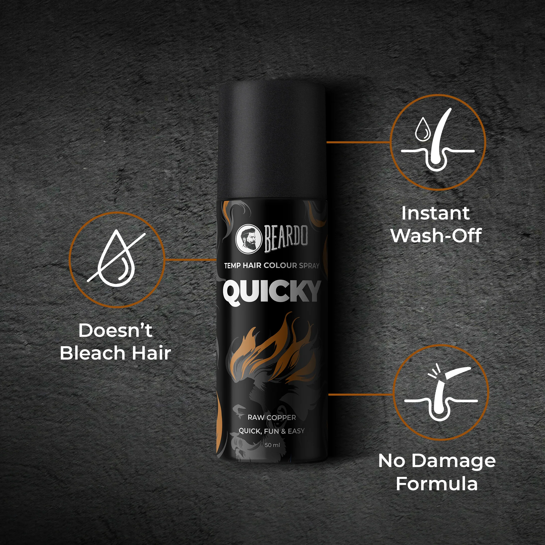 Quicky Temp Hair Color Spray Raw Copper (50ml) - Image 5