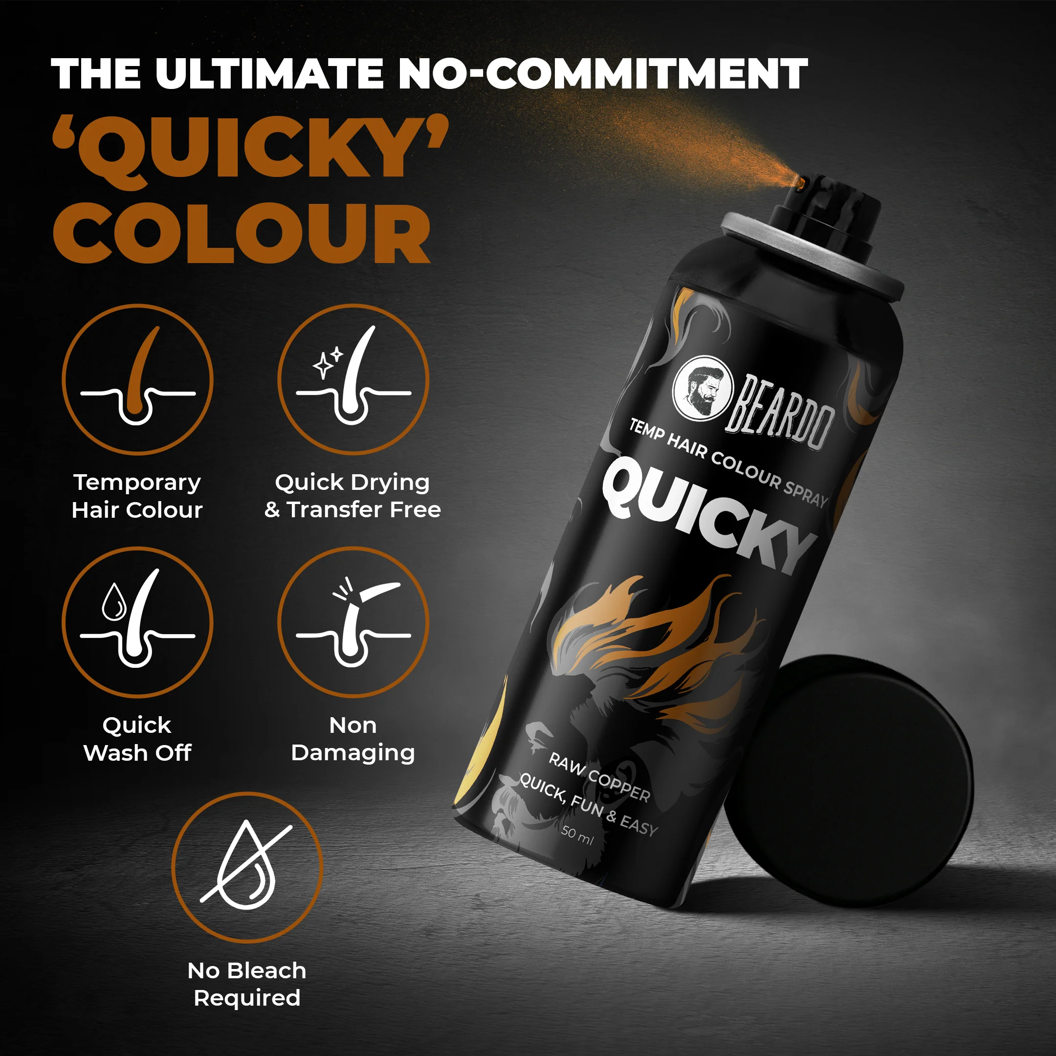 Quicky Temp Hair Color Spray Raw Copper (50ml) - Image 6